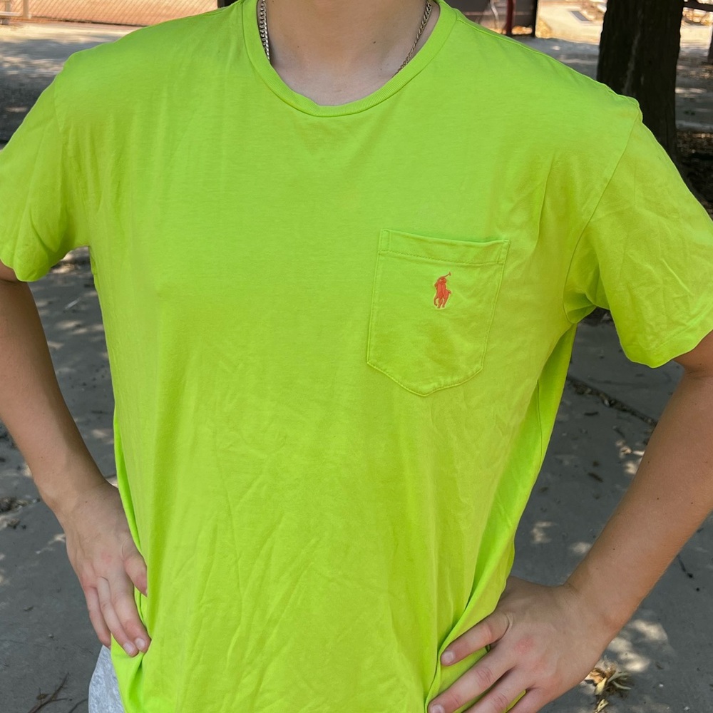 POLO RALPH LAUREN MEN CLASSIC FIT CREW NECK CHEST POCKET T SHIRT GREEN LIME PONY